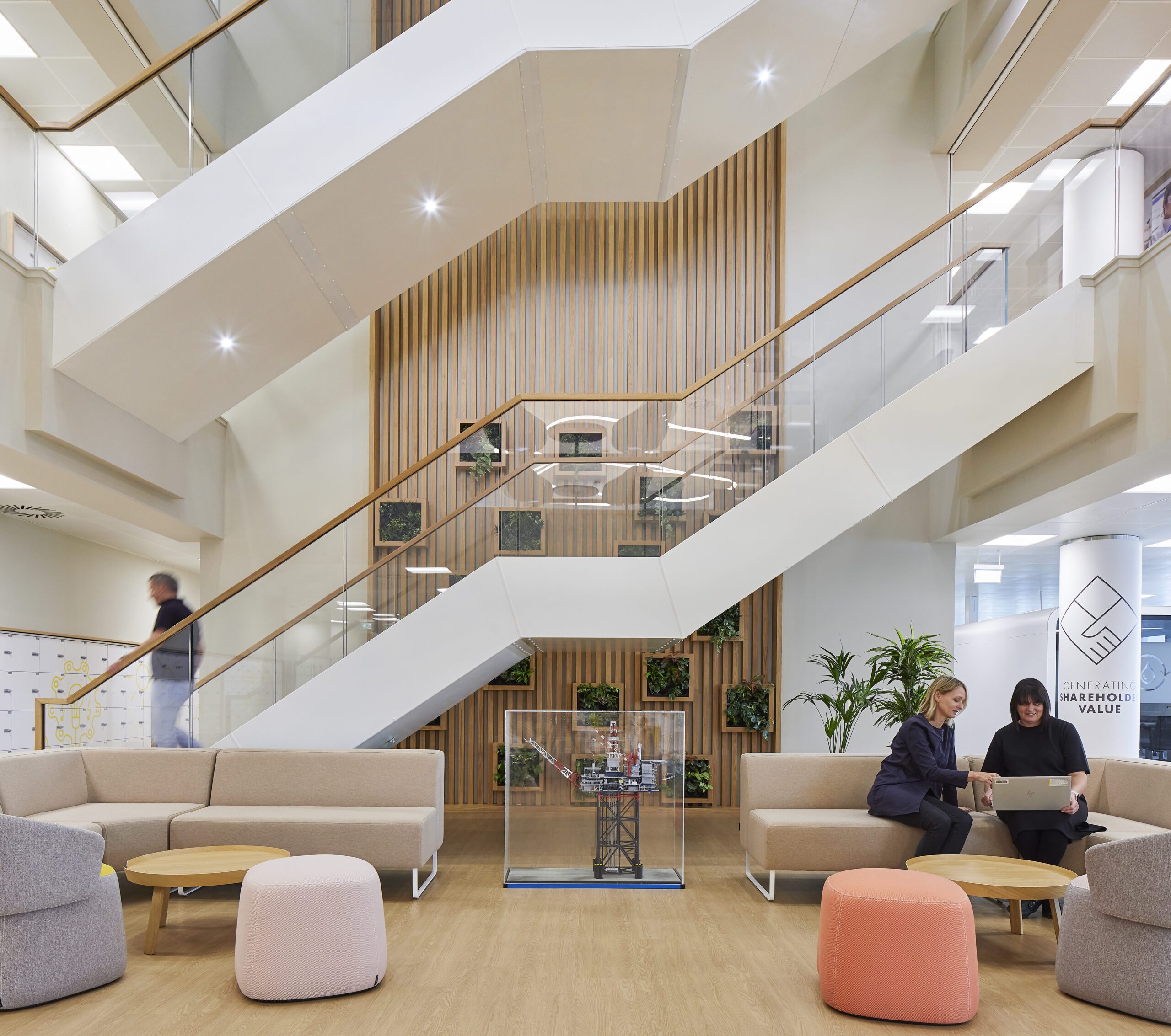 Steelwork alterations and staircase installed by KR Group at the Silver Fin offices in Aberdeen.