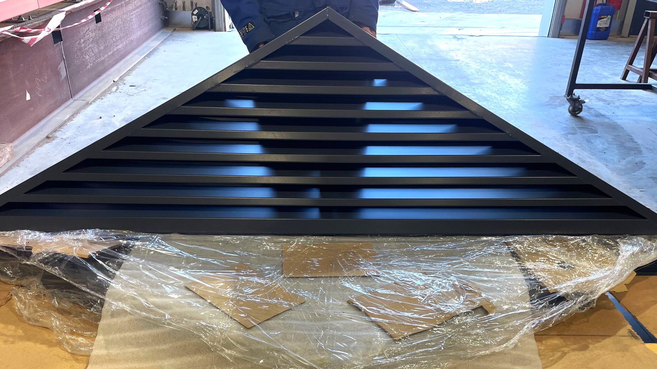 Slate grey vented louvres fabricated at KR Group's workshop in Aberdeenshire.